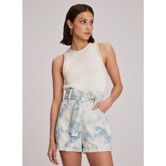 A.L.C. Davidson Blue White Tie Dye Print Paperbag Linen Blend Shorts Size 12 NWT - Picture 1 of 5